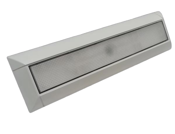 White rectangular wall/ceiling light fixture with a frosted diffuser against a black background