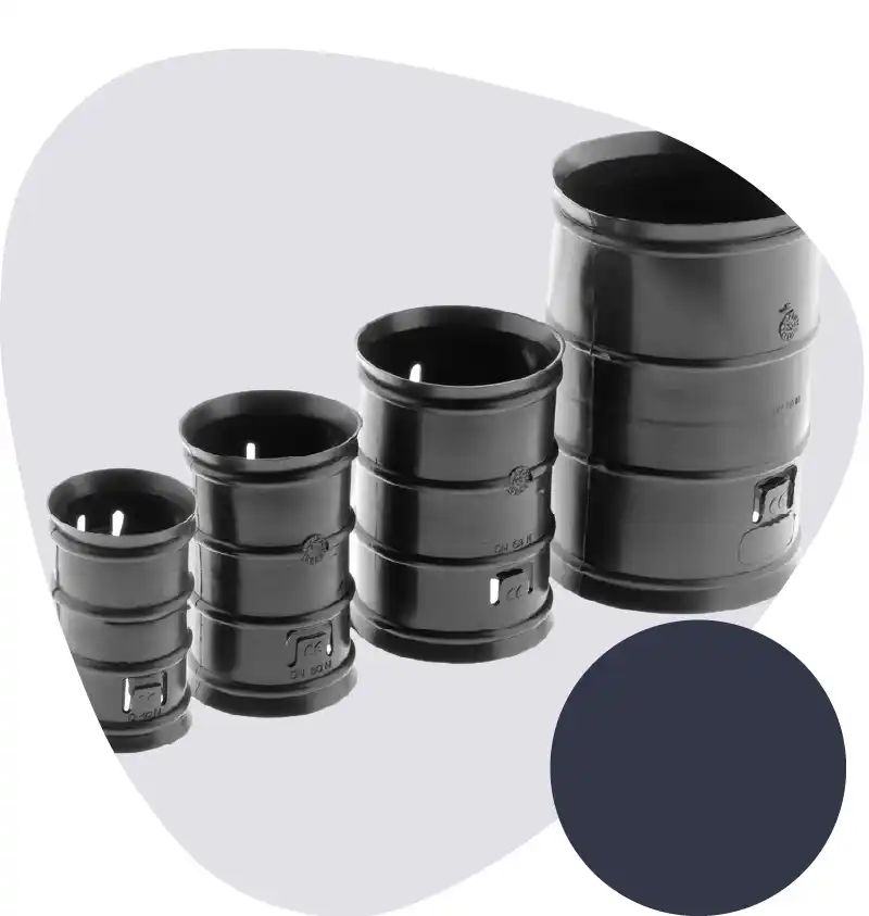 Set of black metal camera lens adapter rings in ascending sizes on a pale abstract background.